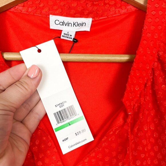 NWT Calvin Klein Work Wear Office Red Blouse With 3-D Swiss Dot Pattern Sz. L - Picture 8 of 9